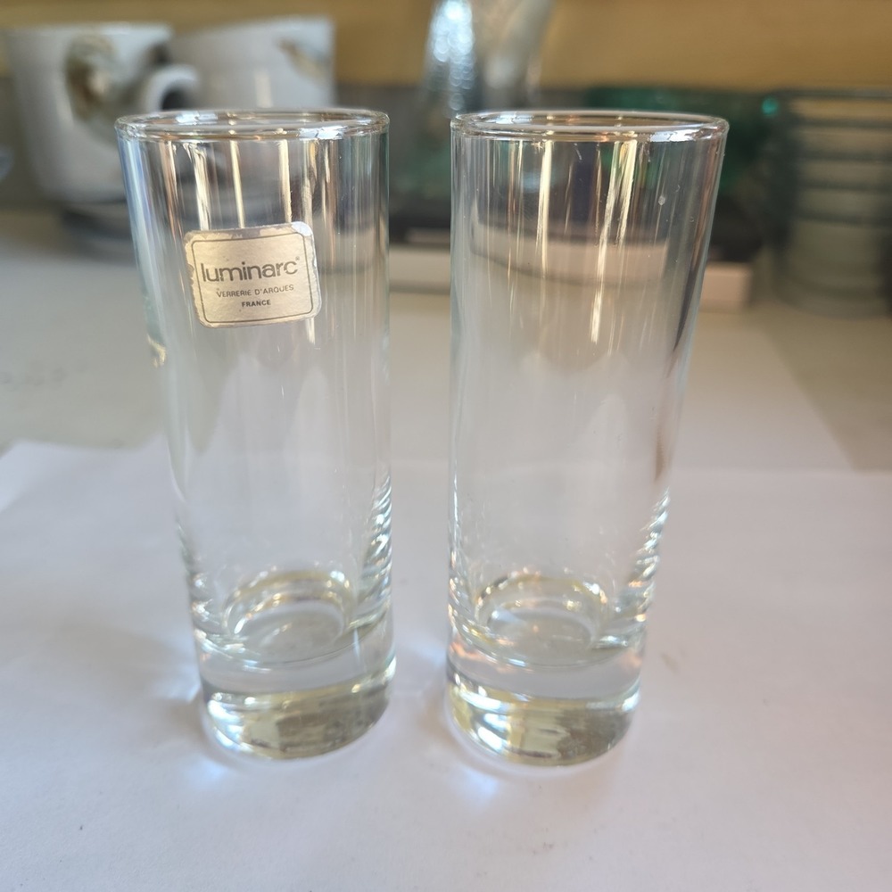 Classic Vtg FRANCE LUMINARC Glass Slim Tall Shot Glass Clear Glass Lot Of Two